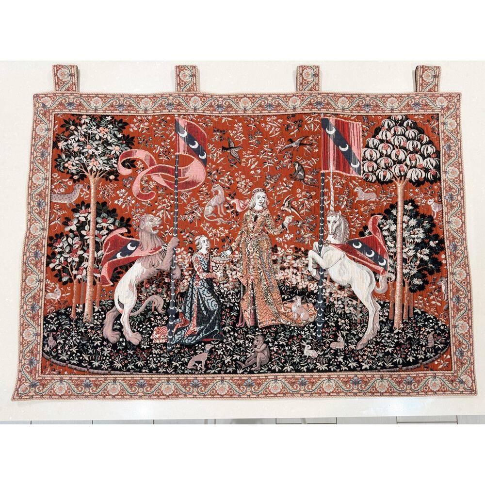 Medieval The Lady and the Unicorn Woven Tapestry Wall Hanging TASTE 43 x 29.5 in